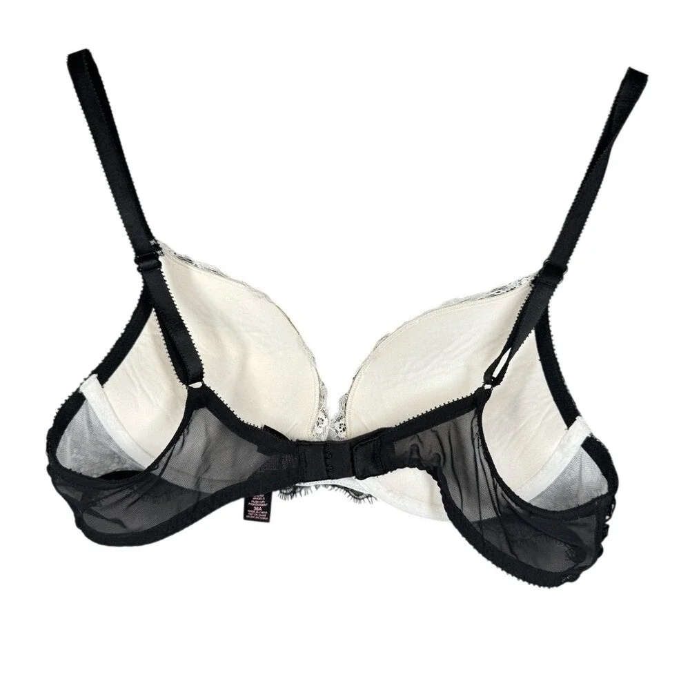 Victoria's Secret‎ Dream Angel's Push-up Bra Black Eyelash Lace White Satin 36A
